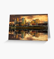 Cincinnati Queen City gold glow Reflections Greeting Card