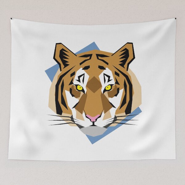 Item preview, Tiger Geometric Art with Background Blue Rectangle designed and sold by WildByNature.