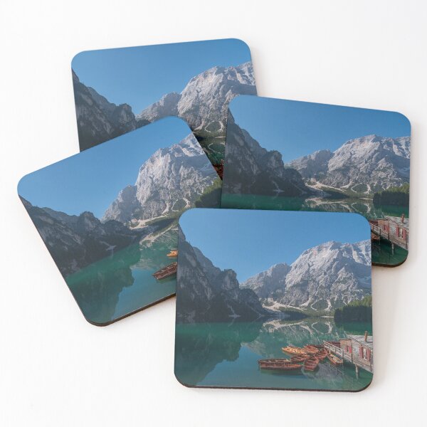 Item preview, The Seekofel mountains and wooden boats reflected in the waters of Lake Braies designed and sold by brambillasimone.