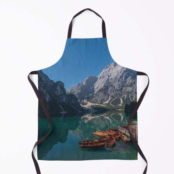 Item preview, The Seekofel mountains and wooden boats reflected in the waters of Lake Braies designed and sold by brambillasimone.