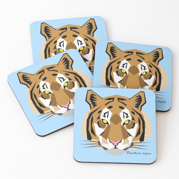 Item preview, Tiger Geometric Art with Scientific Name Text and Blue Background  designed and sold by WildByNature.