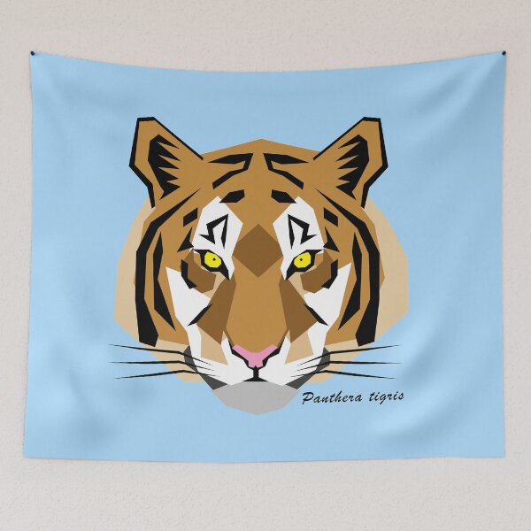 Item preview, Tiger Geometric Art with Scientific Name Text and Blue Background  designed and sold by WildByNature.