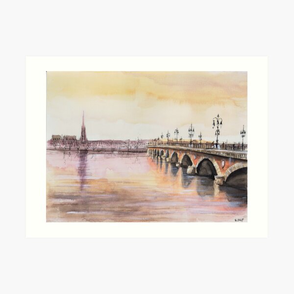 Le pont de pierre - Bordeaux - Watercolor Art Print