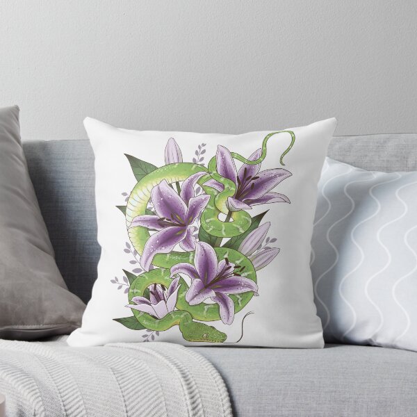 Item preview, Emerald Tree Boa with Purple Stargazer Lilies designed and sold by Paige Penrose.