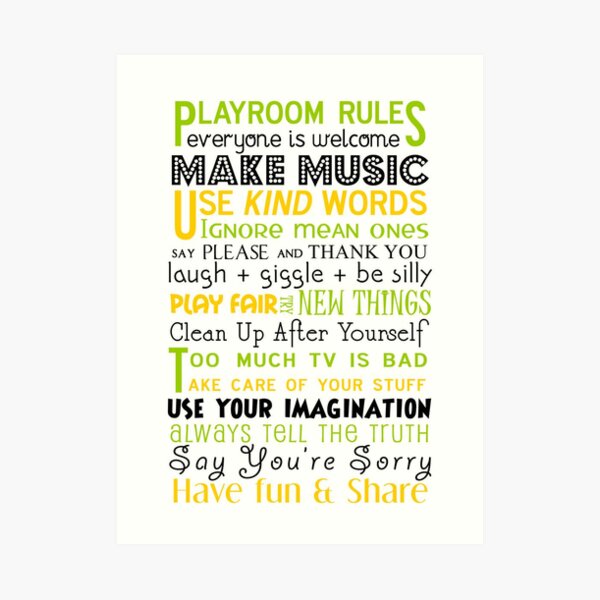 Playroom Rules Subway Art Poster Art Print
