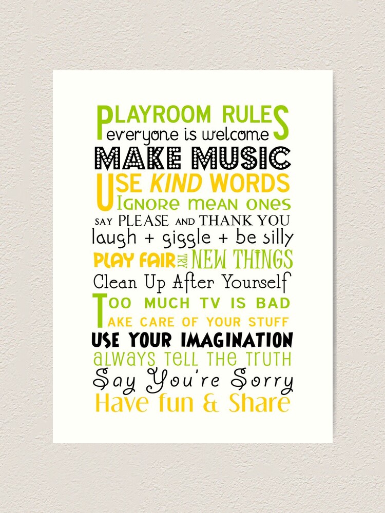 Playroom Rules Subway Art Poster Art Print By Friedmangallery Redbubble