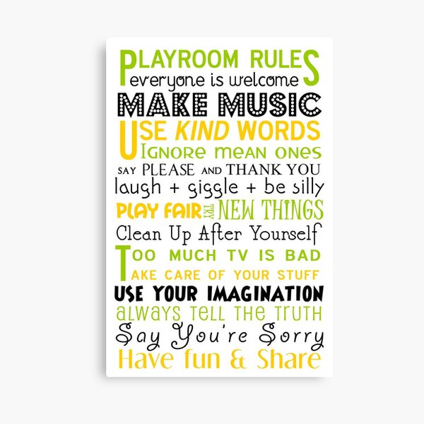 Playroom Rules Subway Art Poster Canvas Print