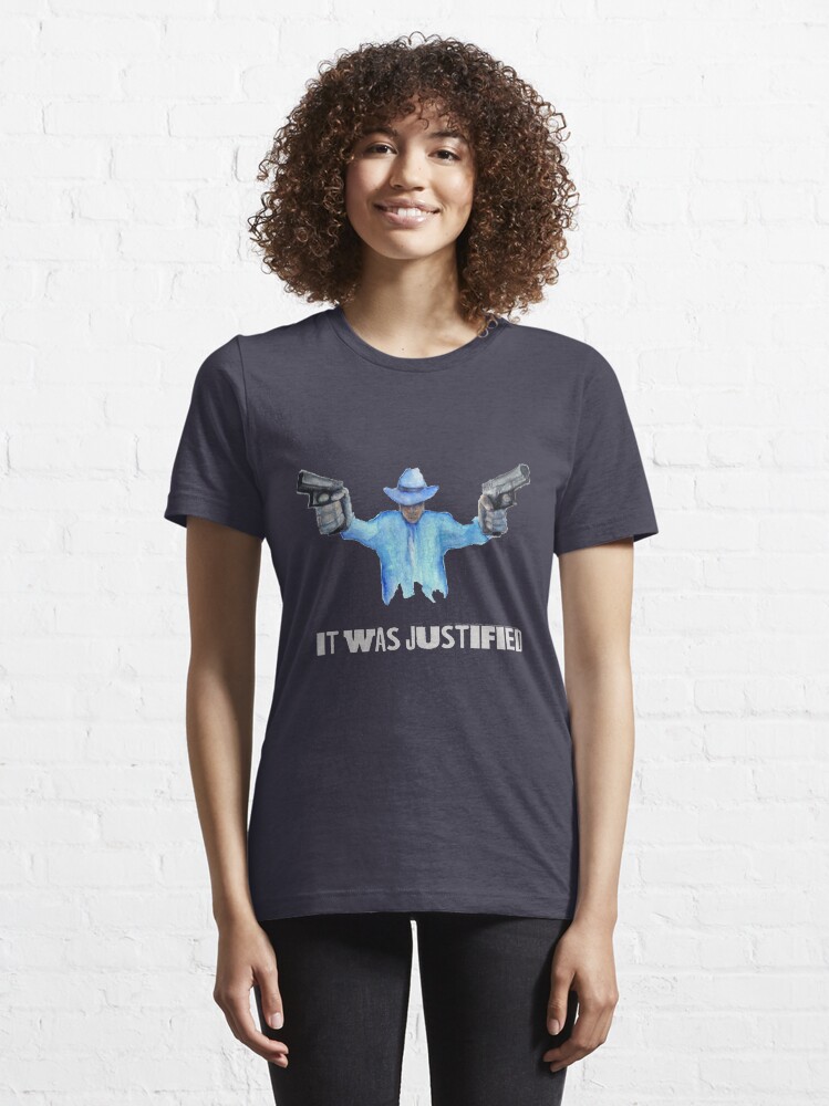 Alternate view of Raylan Givens, "It was Justified" , Light-colored words Essential T-Shirt