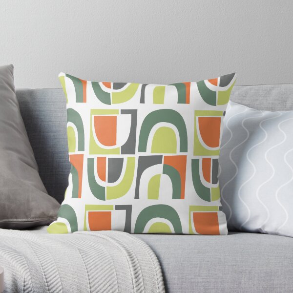 Cut Paper Arches, Orange, Green and Gray Throw Pillow