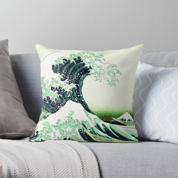 The Great Wave Green Throw Pillow