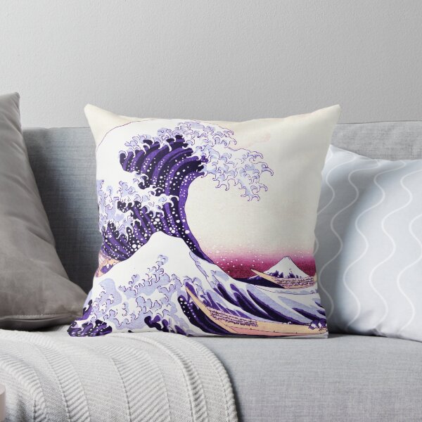 The Great Wave Fuchsia Purple Beige Throw Pillow