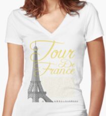 Tour De France Eiffel Tower Women's Fitted V-Neck T-Shirt