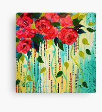 ROSE RAGE Acrylic Painting Stunning Summer Floral Abstract Flower Bouquet Feminine Pink Turquoise Lime Nature Art Canvas Print