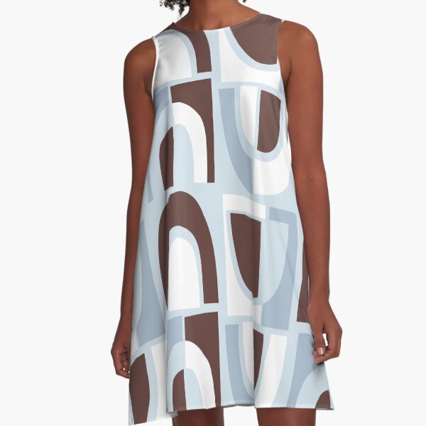 Cut Paper Arches, Chocolate and Ice Blue A-Line Dress