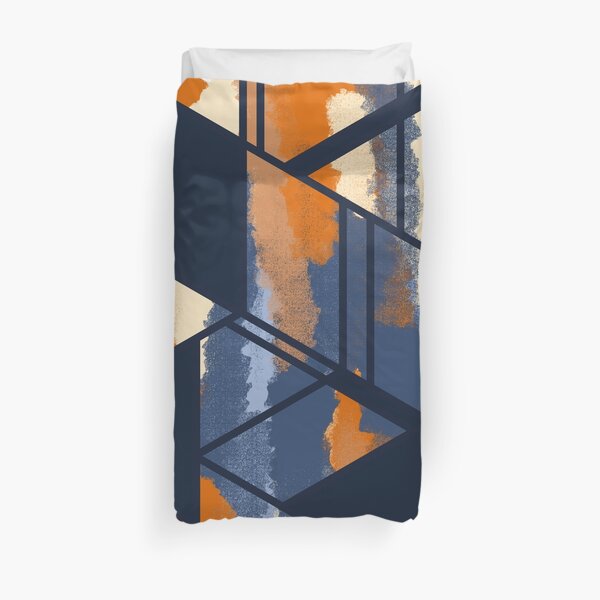Navy & Orange Geometric Design Duvet Cover
