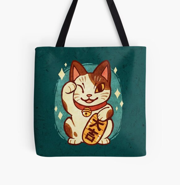 Lucky Cat All Over Print Tote Bag