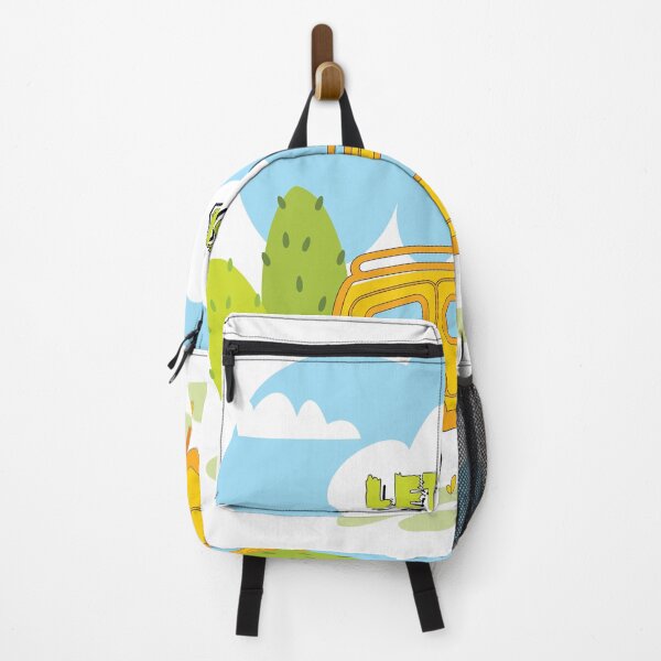 Item preview, yellow bus with lets go word ,cartoon background blue sky with trees in kids environment for kids game, designed and sold by adee1122.