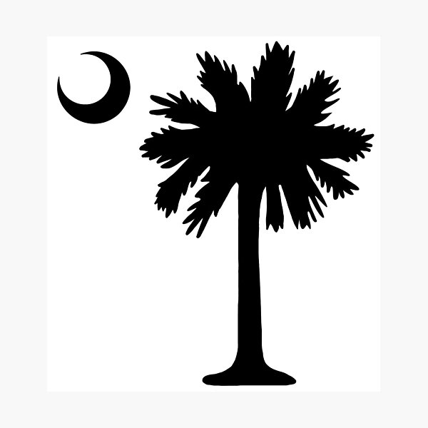 "SC South Carolina State Flag Palmetto Tree And Moon In Black ...