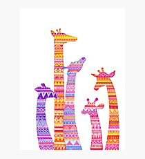Giraffe Silhouettes in Colorful Tribal Print Photographic Print