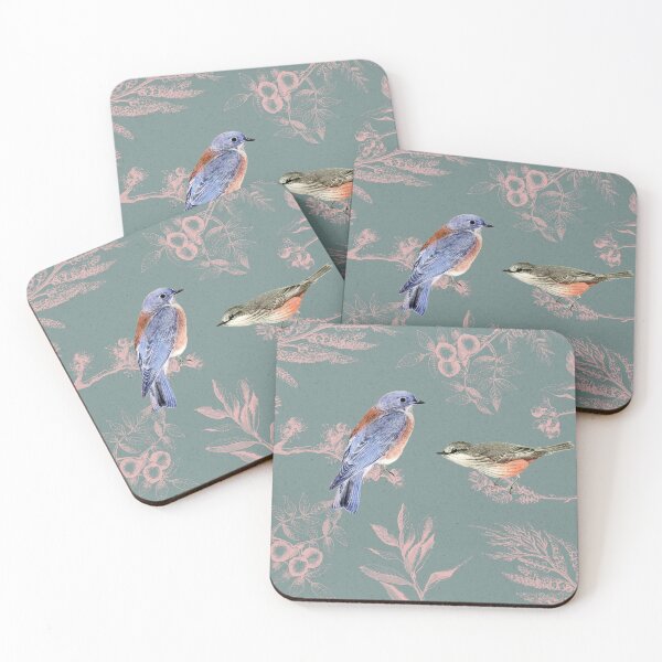 Item preview, Bluebird meets Flycatcher Bird Collage Japanese Inspired designed and sold by borednomad.