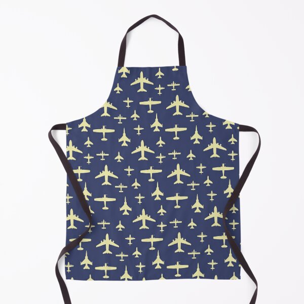 Fly Past Aeroplanes Navy Blue and Beige Pattern Kitchen Apron