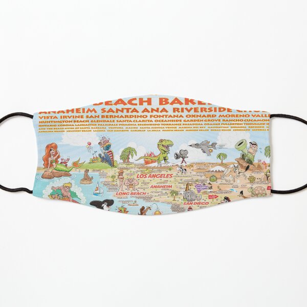 Cartoon Map of Southern California with List of Cities Kids Mask
