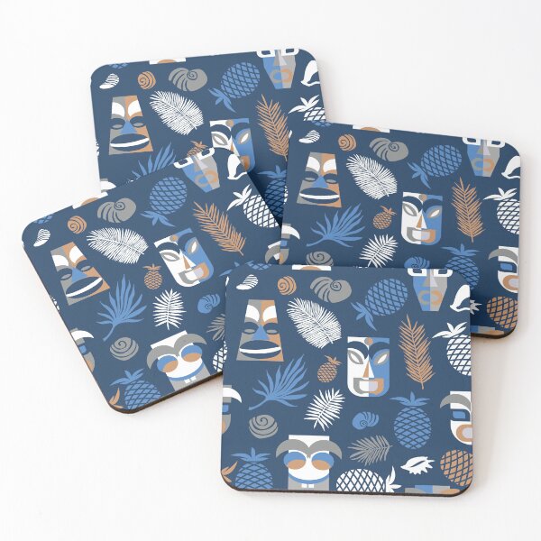 Item preview, tiki masks blue seamless pattern designed and sold by colorofmagic.