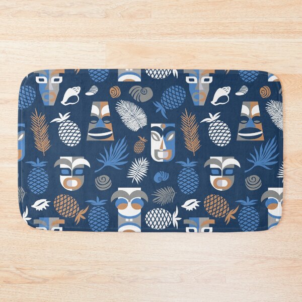 Item preview, tiki masks blue seamless pattern designed and sold by colorofmagic.