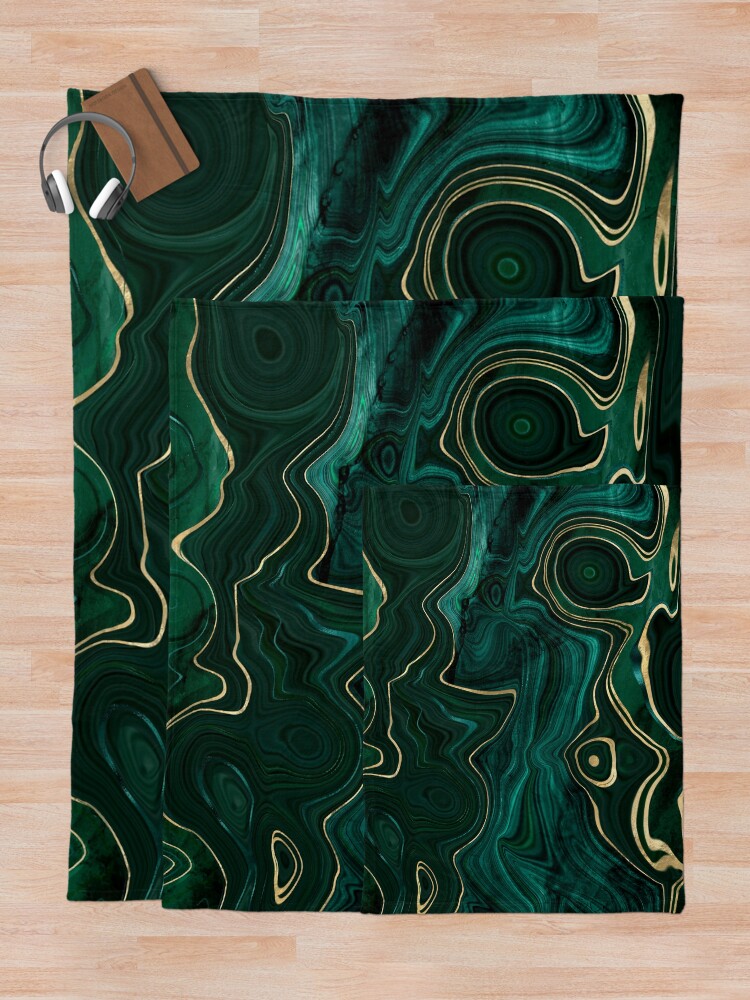 Alternate view of Malachite Marble Texture With Gold Veins I Throw Blanket