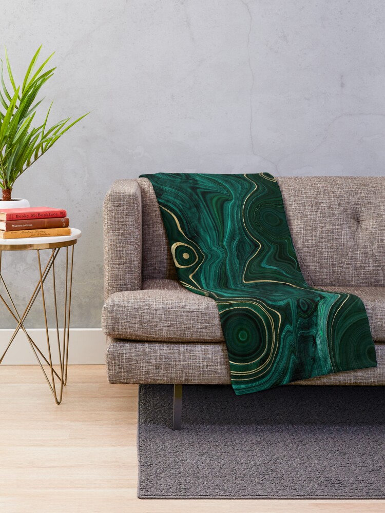 Alternate view of Malachite Marble Texture With Gold Veins I Throw Blanket