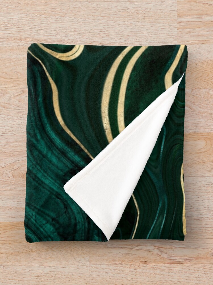Alternate view of Malachite Marble Texture With Gold Veins I Throw Blanket