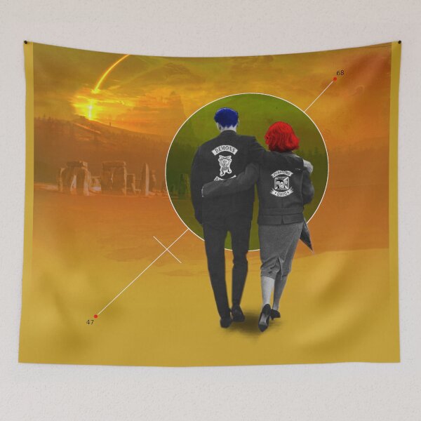 Item preview, Biker Couple walking into an Orange Sunset with Stonehenge designed and sold by KALEIDOSCOPE UK.