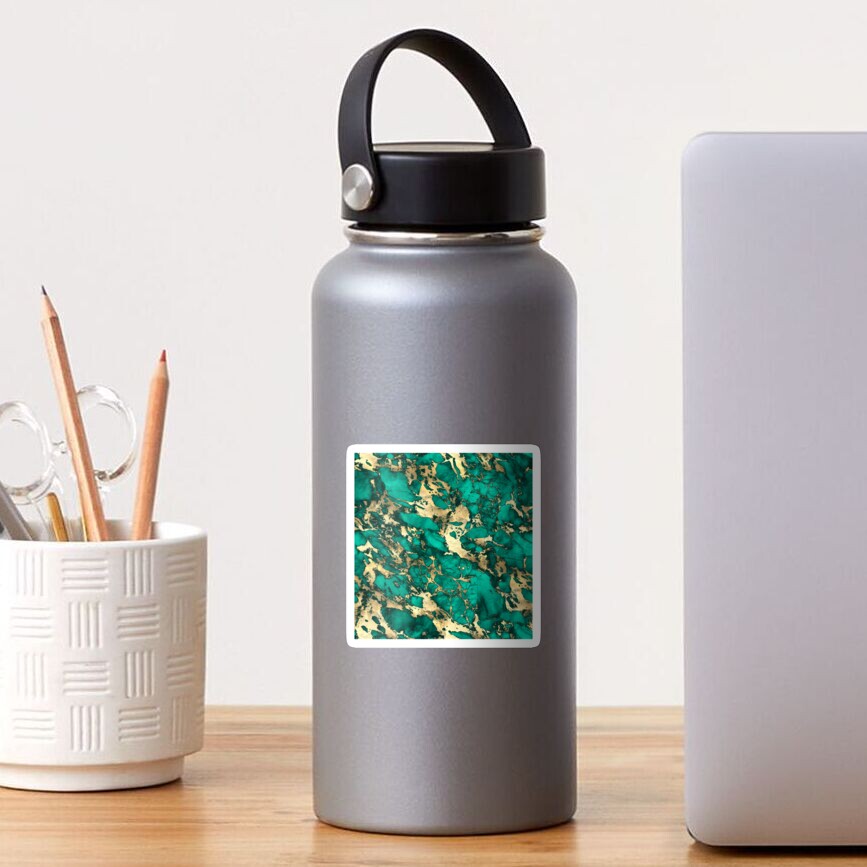 Teal And Gold Malachite Marble Sticker
