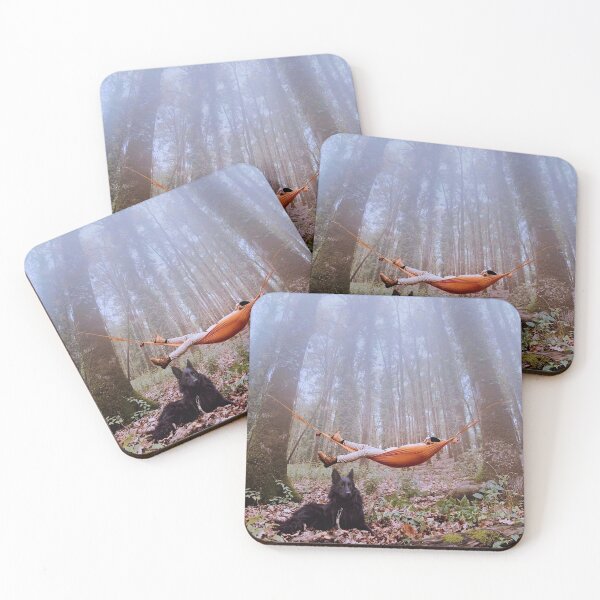 Item preview, young man relaxing with his dog in a rain forest designed and sold by slambob.