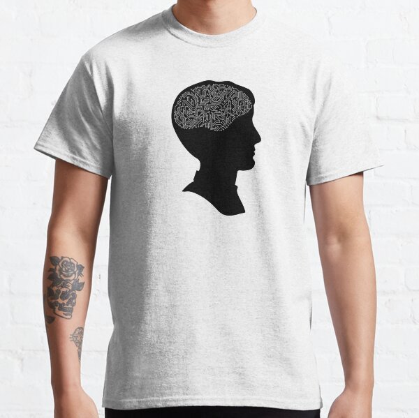 Black and white male silhouette with printed circuit board microchip brain Classic T-Shirt