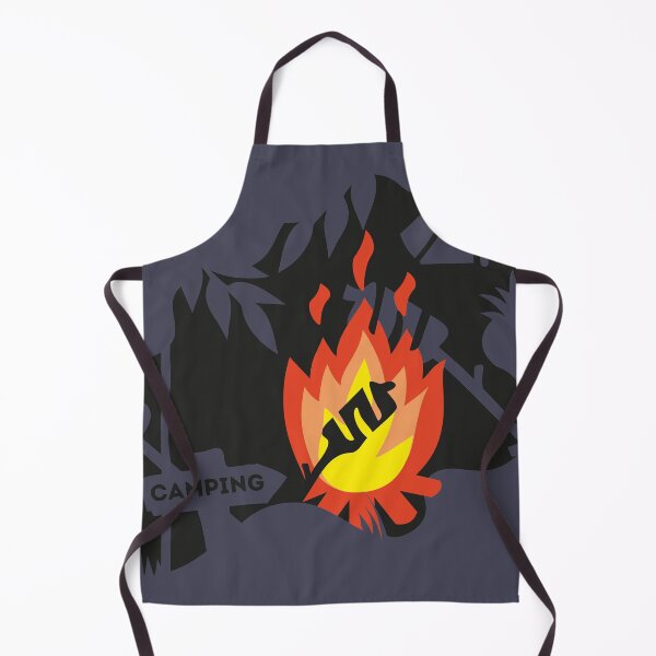Item preview, camping campfire grilling sausages or bread in the campfire with a tent in the background designed and sold by StudioRenate.