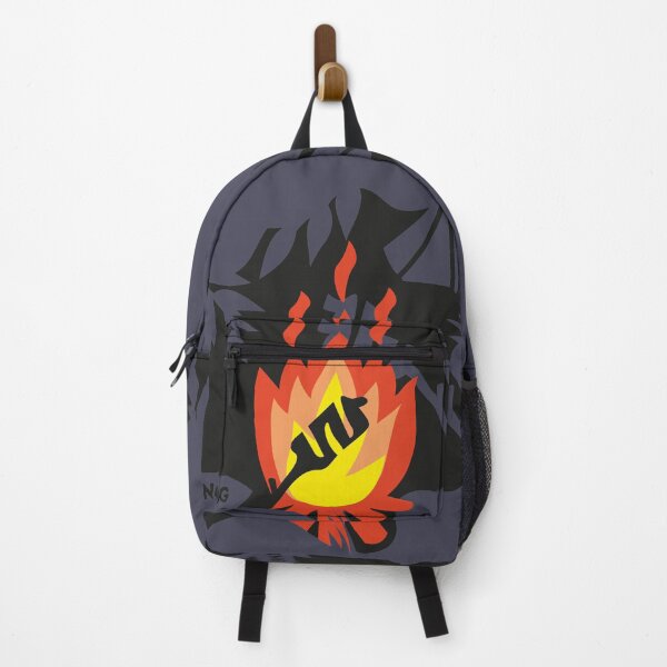 Item preview, camping campfire grilling sausages or bread in the campfire with a tent in the background designed and sold by StudioRenate.