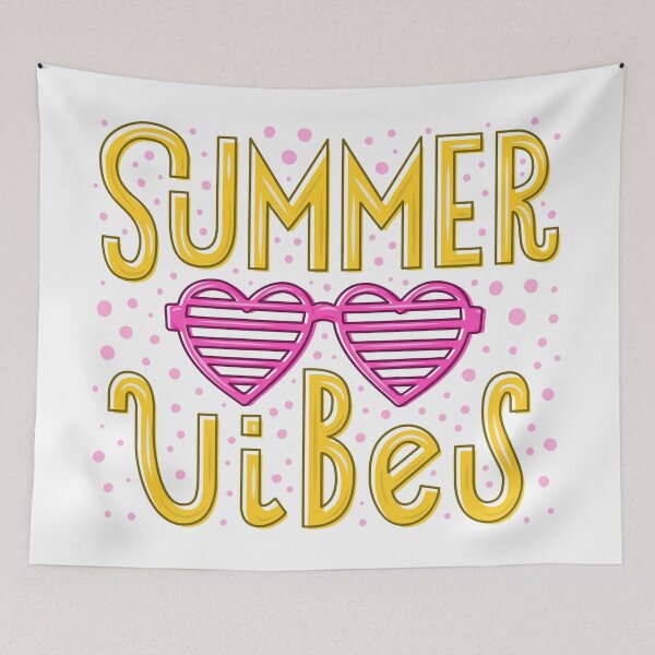 Item preview, Frase dibujada a mano de vibraciones de verano con gafas de discoteca de corazón rosa designed and sold by AidanShea.