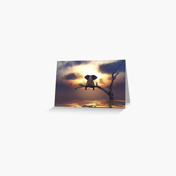 Item preview, elephant and dog are sitting on a tree fleeing a flood designed and sold by Mike Kiev art.