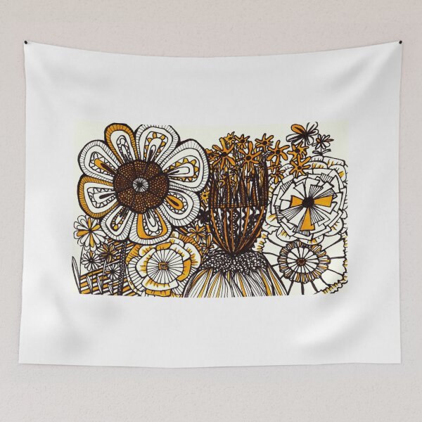 Item preview, Mustard Black and White Floral linework drawing designed and sold by Sam Parr.