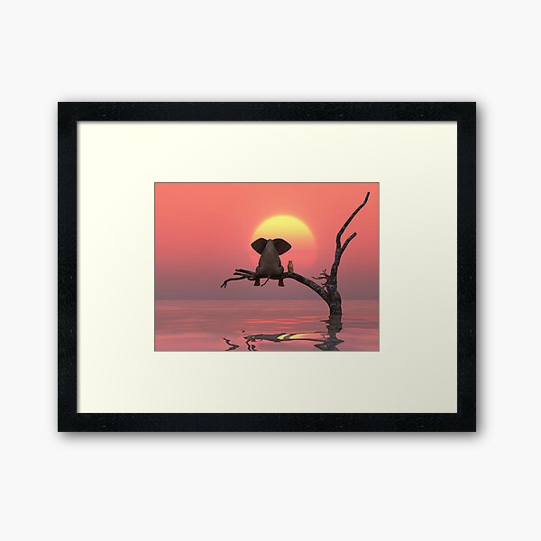 elephant and dog are sitting on a tree Framed Art Print