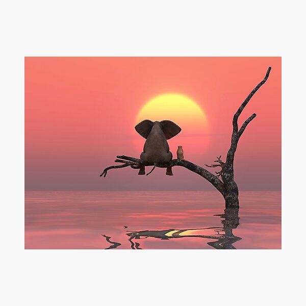 Item preview, elephant and dog are sitting on a tree designed and sold by Mike Kiev art.