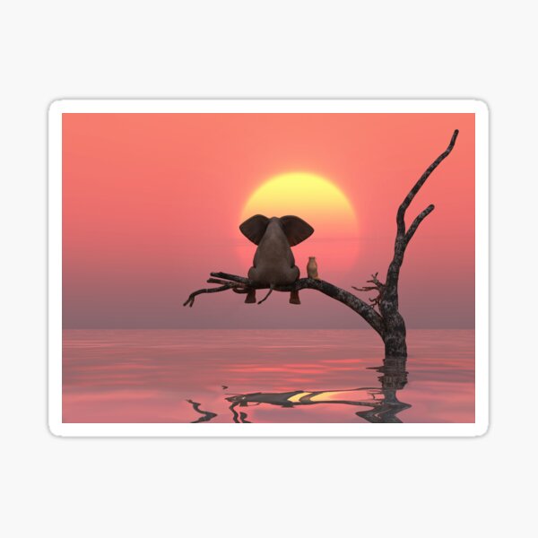 elephant and dog are sitting on a tree Sticker