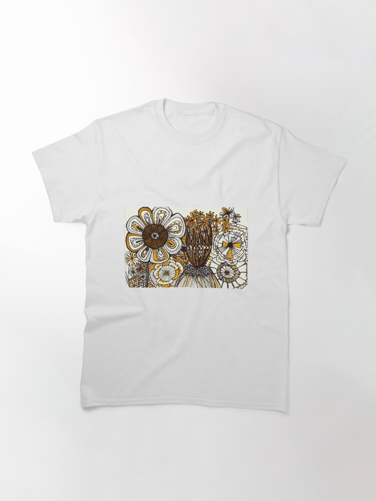 Alternate view of Mustard Black and White Floral linework drawing Classic T-Shirt