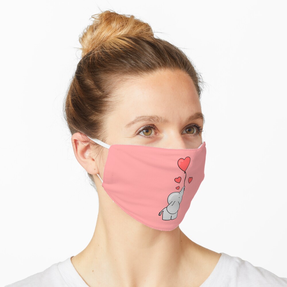 Sweet Little Elephant with Heart Balloon Mask