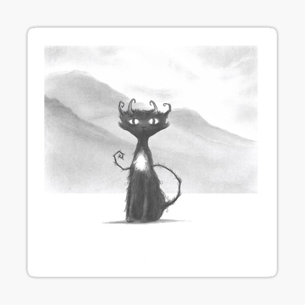 Cat Sidhe -a type of fairy- illustration inspired by Japanese Yokai and anime. Sticker
