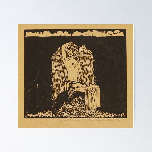 Item preview, Bathing woman with tattooed armpit Vintage John Bauer fantasy artwork designed and sold by Vintage Designs +.