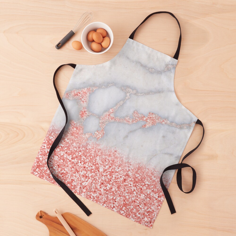 Rosegold Glitter Pink Sparkle Faux Marble Apron