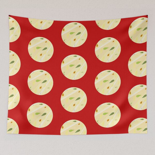 Item preview, green leaves yellow circle dot red background designed and sold by miaterinka.
