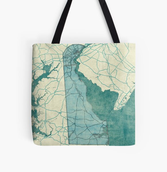 Delaware Map Blue Vintage All Over Print Tote Bag